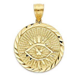 Solid 10k Gold Evil Eye Medallion Pendant - Religious Jewelry Gifts for Him